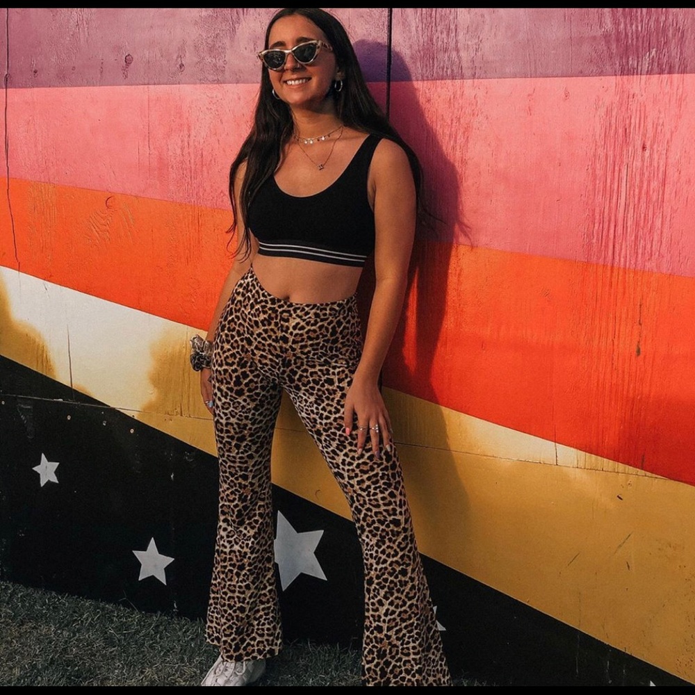 Cheetah print flare pants trendy festival